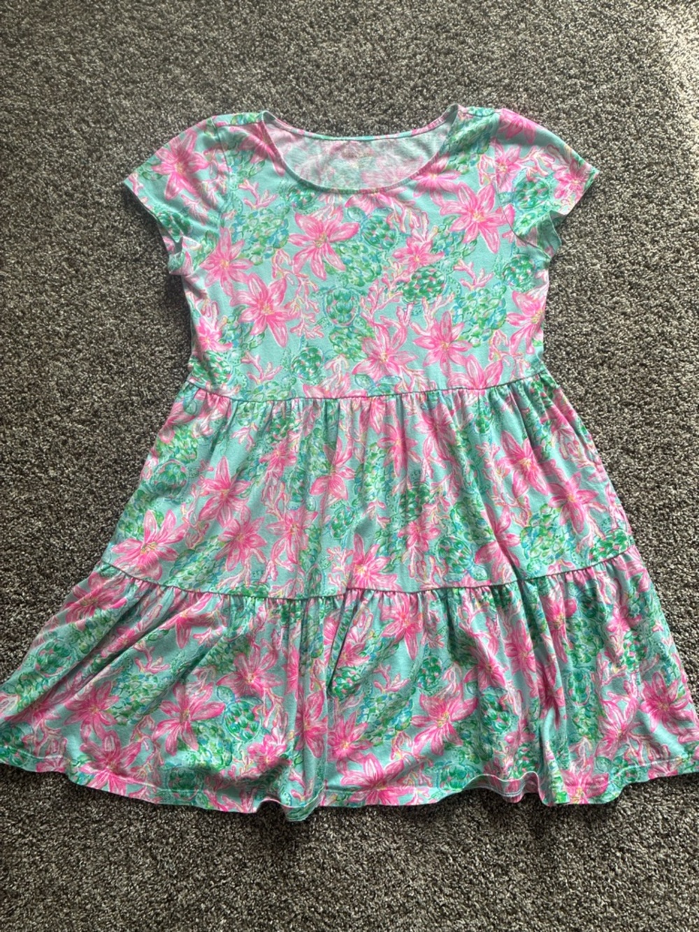 Lily Pulitzer Geanna Short Sleeve Dress So Shellegant Pink and Green Small